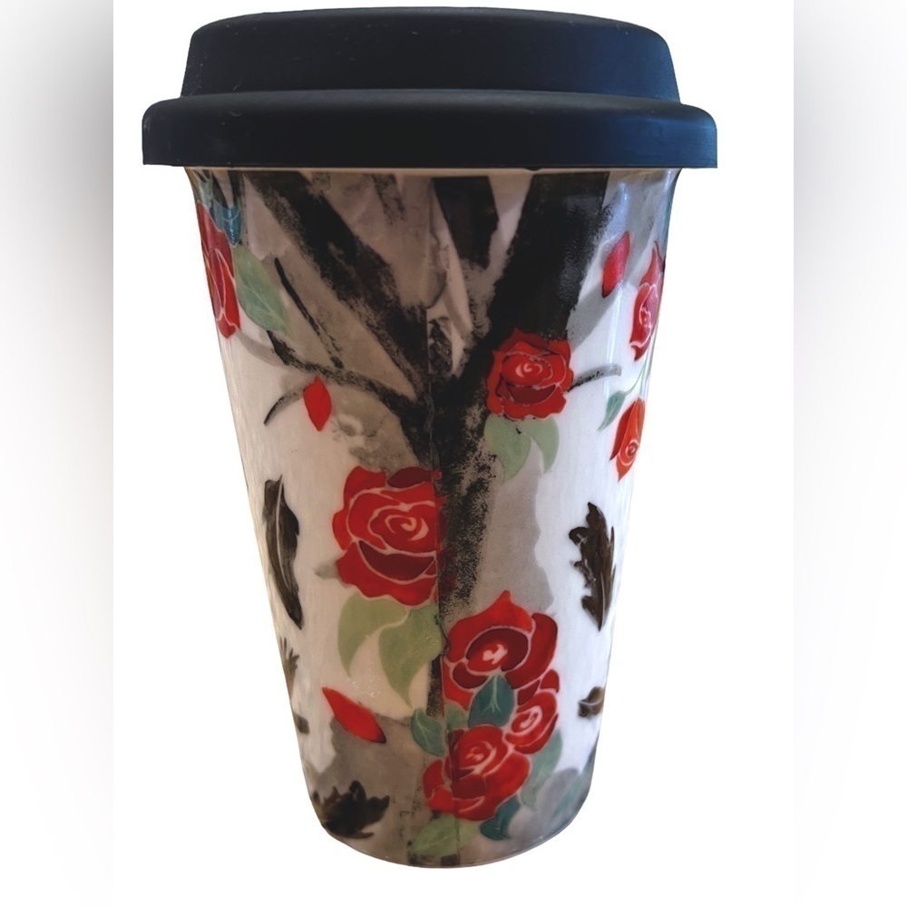 OWLCRATE Nevernight Ceramic Travel Coffee Mug And Silicone Lid Red Roses & Crows - Picture 7 of 9